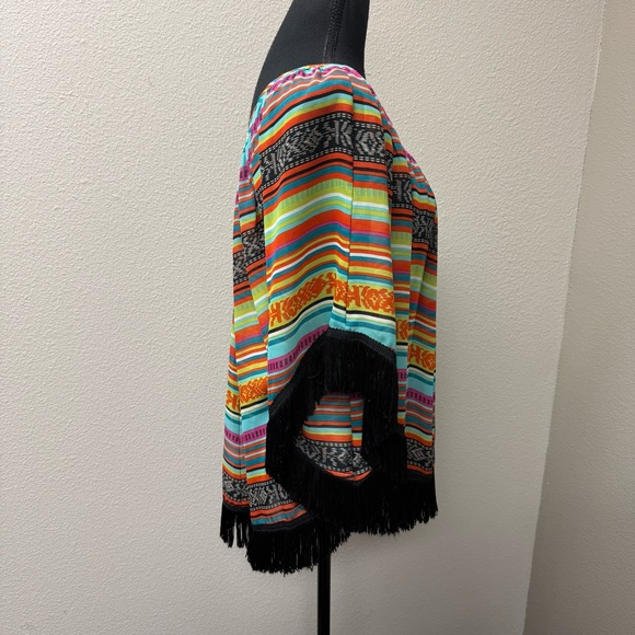 Ivy Jane Boho Fringe Tunic Top Multicolor Striped Festival Western Large - Picture 7 of 10